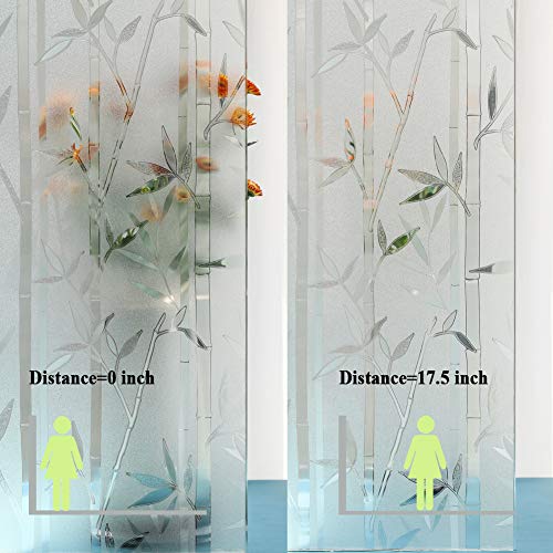 Static Cling Window Film,Privacy Door Film,Decorative Glass Film,Bamboo Stained Glass Window Tint Anti UV for Home and Office Decoration,17.5 inches by 78.7 inches