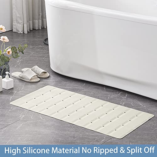 Webos Foldable Silicone Bathtub Mat: Jumbo Size Heavy Duty Safety Bath Mat for Tub without Suction Cups Non Slip Bath & Shower Mat for Textured, Reglazed, Refinished Tub (Beige, 35.8 x 17.7)