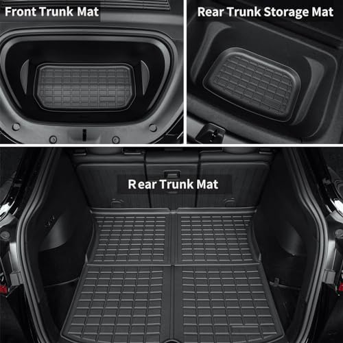 Floor and Trunk Mats for Tesla Model Y 5-Seat 2020-2024 Custom Fit All Weather TPE Automotive Cargo Liner Floor Mats and Cargo Trunk Mats Accessories (Set of 7 - Not Fit 7-Seat)