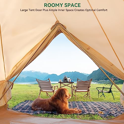 YITAHOME Canvas Bell Tent Cotton Canvas Yurt Tent 4 Season Waterproof Glamping Tents w/Stove Jack for Family Camping Outdoor Hunting Party (4M/13FT)