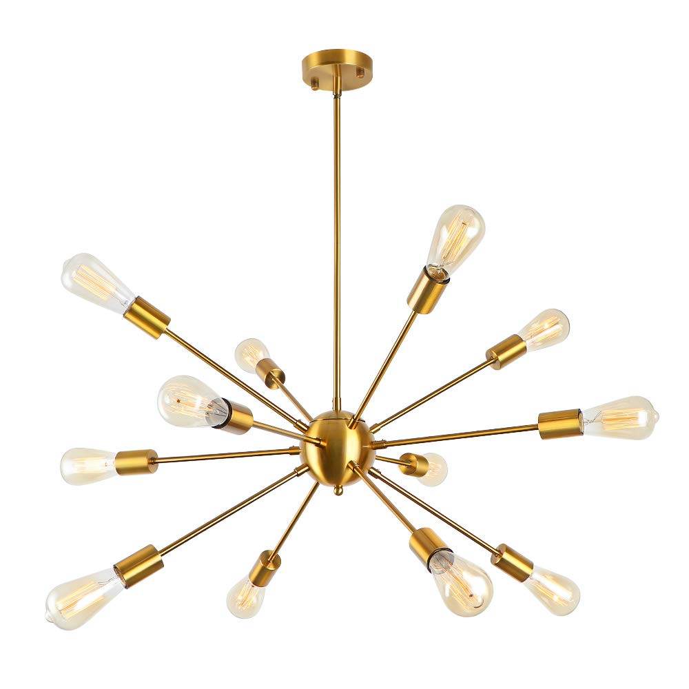 LynPon Gold Sputnik Chandeliers, 12 Lights Plating Golden Chandelier Light Fixture for Dining Room, Modern Adjustable Height Living Room Ceiling Light Fixture for Entryway Foyer Kitchen Bedroom