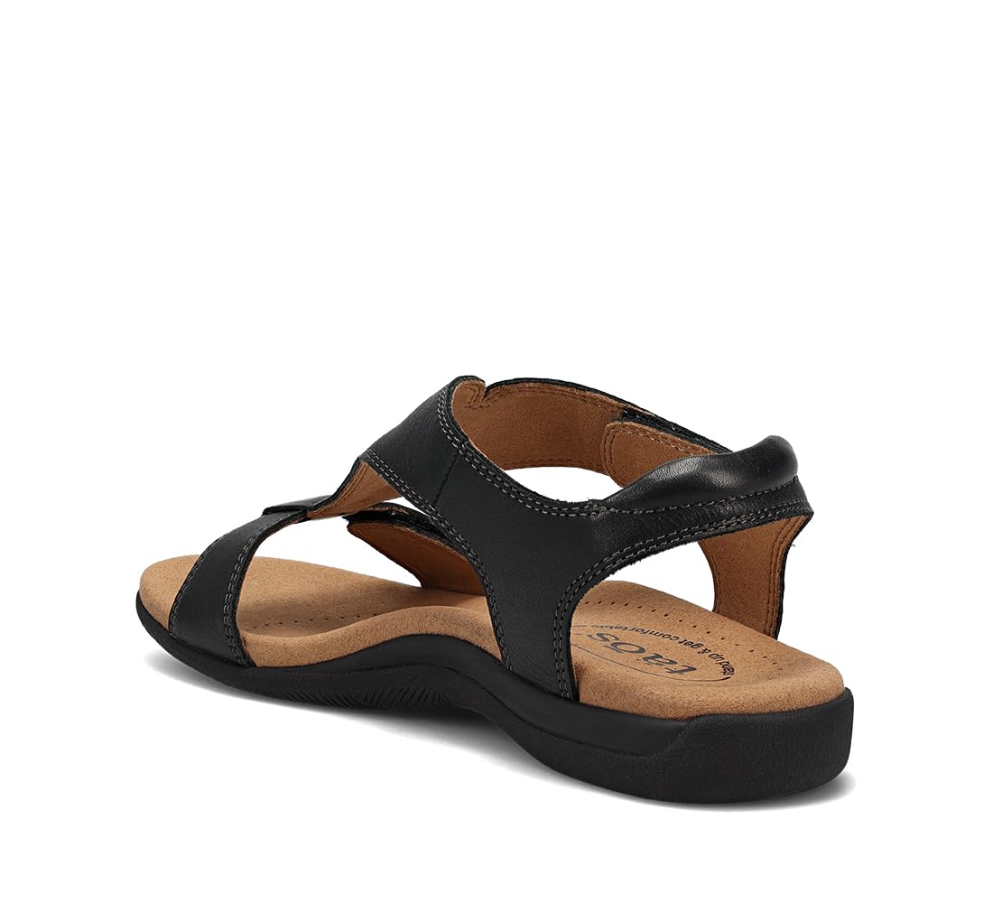 Taos The Show Premium Leather Women's Sandal - Experience Everyday Style, Comfort, Arch Support, Cooling Gel Padding and an Adjustable Fit for Exceptional Walking Comfort Black 8 (M) US