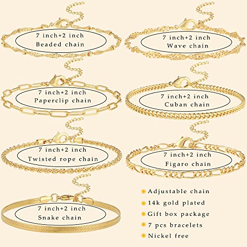 Reoxvo Gold Bracelets for Women,Dainty 14K Gold Plated Brass Chain Link Bracelet Set for Women Trendy Stack Bracelets Jewelry for Women
