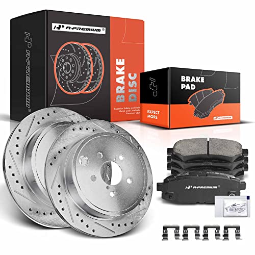 A-Premium 11.42 inch (290mm) Rear Drilled and Slotted Disc Brake Rotors + Ceramic Pads Kit Compatible with Select Scion and Subaru Models - FR-S 13-16, BRZ 13-17, Legacy 10-13, Outback 10-14