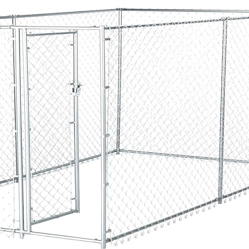 Lucky Dog Heavy Duty Outdoor Galvanized Chain Link Dog Kennel Enclosure with Latching Door, 1.5 Inch Raised Legs, and Adjustable Configuration, Silver