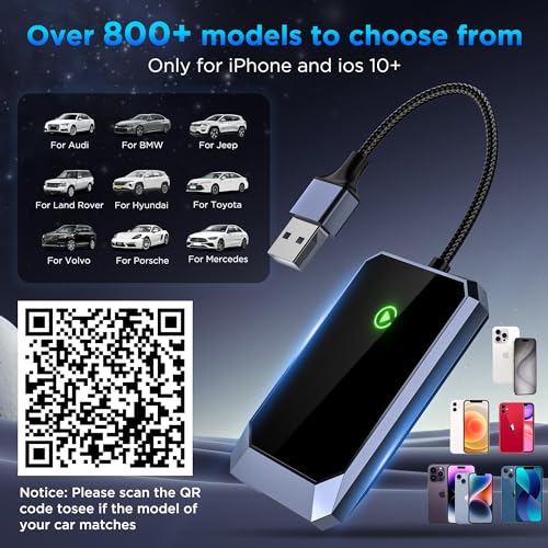 Wireless Carplay Adapter, Converts Wired to Wireless carplay adapter for iphone, Wireless Control Plug & Play Carplay for Cars from 2017 & for Apple iPhone iOS 10+