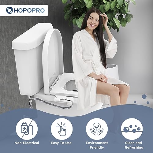 HOPOPRO Bidet Attachment for Toilet, Non-Electric Bidet Ultra-Slim Dual Nozzle (Feminine/Rear Wash), Fresh Cold Water Sprayer Bidets for Existing Toilets with Adjustable Pressure Control 1-Min Install