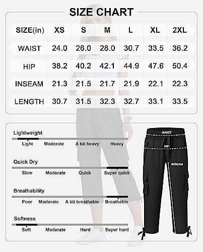 MoFiz Women's Cargo Capris Pants Loose Fit Casual Hiking Pants Lightweight Quick Dry Travel Summer Pants for Women Black XS