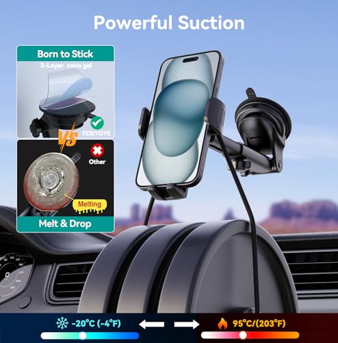 FESIYOYE Phone Holders for Your Car [Ultra-Durable Suction] Cell Phone Car Mount for Dashboard Windshield Air Vent Universal Automotive Accessories Car Mount Cradles Fit for iPhone Android Smartphones