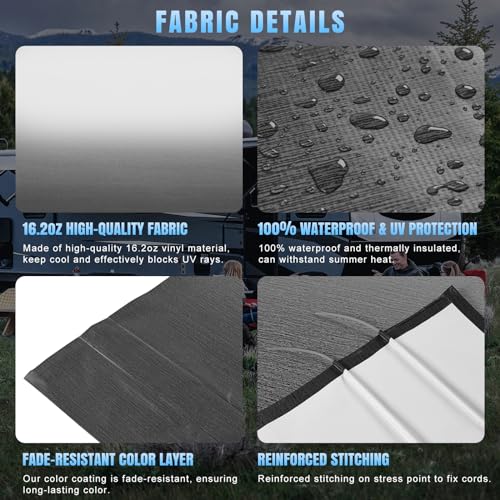 GOTRUTH RV Awning Fabric Replacement, Heavy Duty 16.2oz Vinyl Fabric Camper Awning Replacement, Universal Replacement RV Awning for Camper, Trailer, and Motorhome (11' (Fabric 10'2"), Slate Blue Fade)