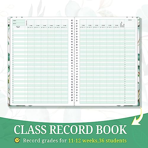 SUNEE Teacher Class Record Book for 11-12 weeks, 36 Names, 8.5x11 Inch, 102 Pages (51 Sheets), 100gsm Thick Paper, Larger Grade Recording for up to 36 Students with Water-Resistant Plastic Cover,Black