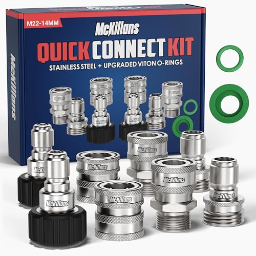 McKillans® M22-14mm Pressure Washer Quick Connect Kit, M22-14mm to 3/8" Male Female Quick Disconnect Kit for Power Washer (Stainless Steel)