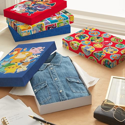 Hallmark Pokémon Medium Gift Boxes with Lids (8 Shirt Boxes, 4 Designs) for Kids, Parties, Back to School, Christmas