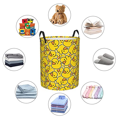 Gbuzozie 38L Round Laundry Hamper Cute Rubber Ducky Storage Basket Waterproof Coating Yellow Cartoon Ducks Organizer Bin For Nursery Clothes Toys