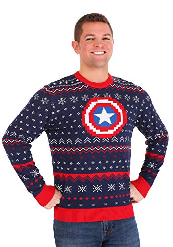 Marvel: Captain America Ugly Christmas Sweater Small Blue