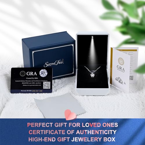SecreTalk Moissanite Pendant Necklace 1-5CT 18K White Gold Plated silver D Color Ideal Cut Diamond Necklace for Women with Certificate of Authenticity (1CT)