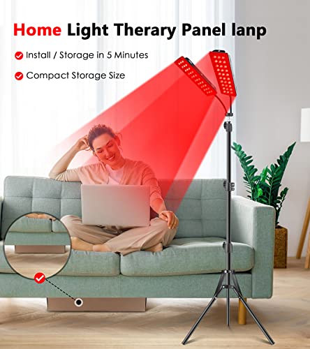 Red Light Therapy Lamp, Infrared Light Therapy with Stand - 660nm Redlight and 850nm Near Infrared Light Device for Body Pain Relief Skin Care (Dual Lamps, Black)