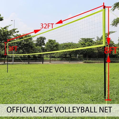 Volleyball Net Outdoor - Portable Volleyball Set for Backyard with Professional Volleyball Net, Wrap Yarn Volleyball and Pump, Boundary Line, Carry Bag