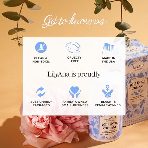 LilyAna Naturals Retinol Cream for Face - Made in USA, Retinol Cream, Anti Aging Cream, Retinol Moisturizer for Face and Neck, Wrinkle Cream for Face, Retinol Complex - 0.5oz