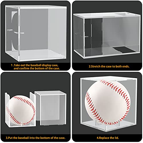 Baseball Display Case 4Pack, Baseball Holder Case UV Protected Acrylic Cube Square Clear Official Baseball Autograph Display Case Memorabilia Display Box for Official Size Baseball