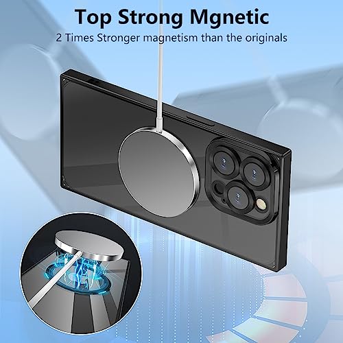 KSWOUS for iPhone 14 Pro Case Magnetic Clear with Full Camera Cover Protection [Compatible with Magsafe] [Not Yellowing] Slim Shockproof Air Cushion Bumper Black Case Cover for iPhone 14 Pro