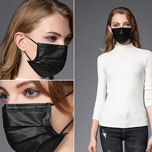 NNPCBT Black Disposable Face Masks 50PCS 3 Ply