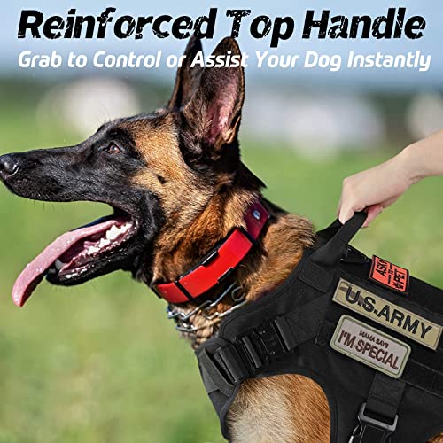 rabbitgoo Tactical Dog Harness for Large Dogs, Heavy Duty Dog Harness with Handle, No-Pull Service Dog Vest Large Breed, Adjustable Military Dog Vest Harness for Training Hunting Walking, Black, S