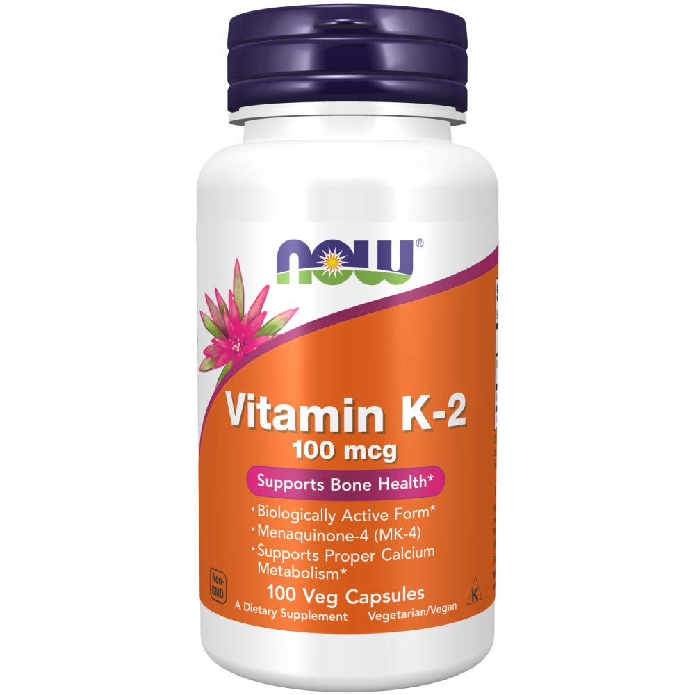 NOW Supplements, Vitamin K-2 100 mcg, Menaquinone-4 (MK-4), Supports Bone Health*, 100 Veg Capsules