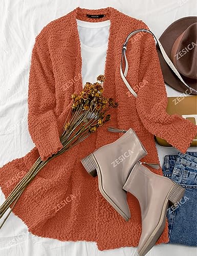 ZESICA Women's 2024 Fall Casual Long Sleeve Open Front Soft Chunky Knit Sweater Cardigan Outerwear,Tearose,Medium