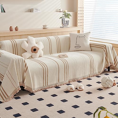 DREAMINGO Sofa Covers for 3 Cushion Couch Solid Chenille Couch Cover Multi-Use Furniture Protector Cover for Dogs Cats Luxury Jacquard Edge Universal Sofa Cover Blanket (X-Large, Green)