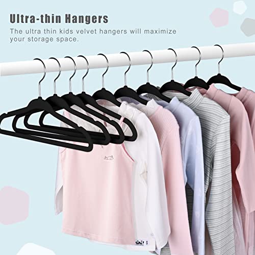 BAGAIL Kids Velvet Hangers 14” Inch Children's Clothes Hangers Non-Slip Baby Hangers for Infant/Toddler (White/Rose Gold, 50pack)