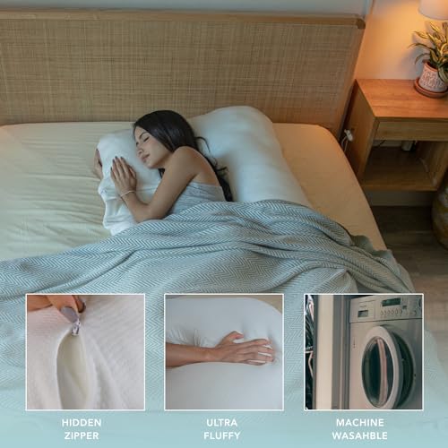 Pharmedoc Pregnancy Pillows, U-Shape Full Body Pillow - Solid – Removable Jersey Cover - Grey – Pregnancy Pillows for Sleeping – Body Pillows for Adults, Maternity Pillow and Pregnancy Must Haves