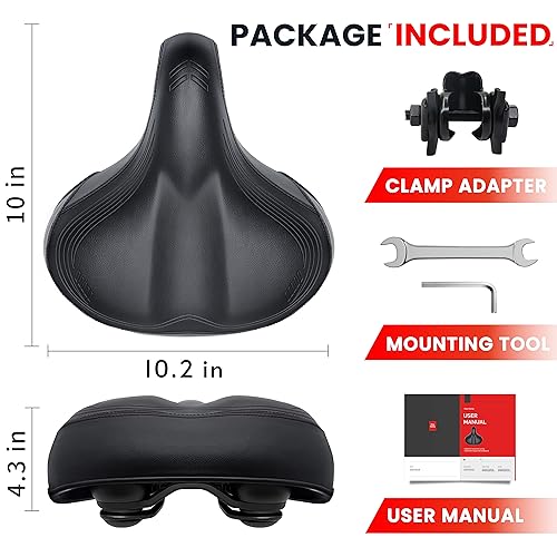 Wide Bike Seat Compatible with Peloton Bike & Bike+, Bike Seat Cushion for Men & Women Comfort, Bike Saddle Replacement, Oversized Bicycle Seat, Road & Exercise Bike Seat, Accessories for Most Bikes