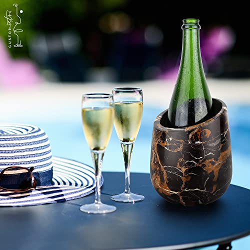 Gusto Nostro Marble Wine Chiller Bucket - 750ml Wine Bottle Cooler and Champagne Chiller for Party, Kitchen, Bar Cart Decor to Chill & Keep Bottles Cold with Unique Wine Lovers Gift Box, Black & Gold