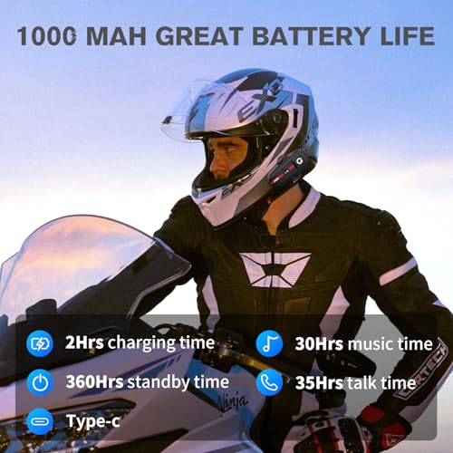 XGP Motorcycle Bluetooth Headset V5.2 with Music Sharing, 2-Way Motorcycle Helmet Bluetooth with IP67 Waterproof, Helmet Intercom Communication Systems with Strong Bass for Snowmobile/ATV, 1 Pack