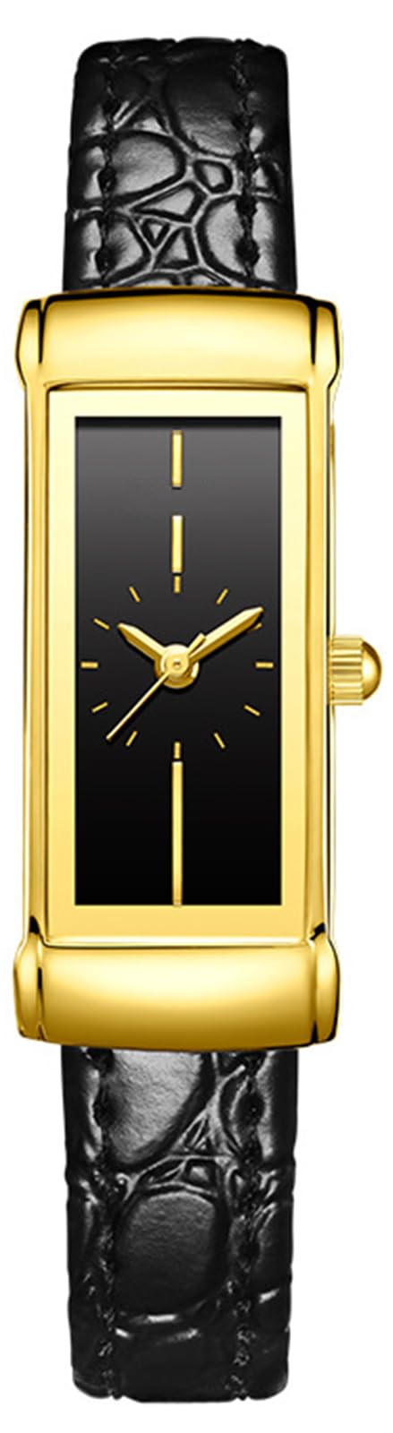 BESTKANG Women's Leather Watch Fashionable Rectangular Elegant Retro Waterproof Wrist Watch (Black Gold)