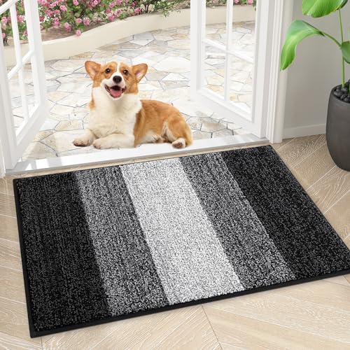 Smiry Dog Door Mat for Muddy Paws, Absorbs Moisture and Dirt, Low-Profile Entryway Mat with Non-Slip Backing, Mud Mat for Dogs, Entry Indoor Doormat for Inside Floor (24x16 Inches, Black)