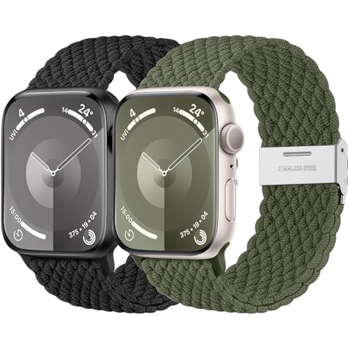 Lerobo 2 Pack Elastic Nylon Compatible with Apple Watch Band 44mm 45mm 42mm Series 3/ 49mm Women Men,Stretchy Braided Solo Loop Strap Accessories for iWatch Ultra Series 10 46mm/9/8/7/6/5/4/3/SE/2/1