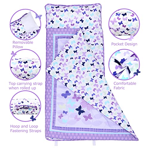 UOMNY Preschool Nap Mat with Pillow and Blanket Toddler Sleeping Bag for Daycare 48x20 Girls Sleeping Mat for Toddlers Kindergarten Blue (Mermaid)