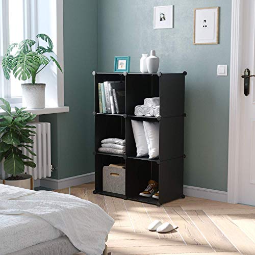 C&AHOME Cube Storage Organizer, 6-Cube Shelves Units, Closet Cabinet, DIY Plastic Modular Book Shelf, Ideal for Bedroom, Living Room, Office, 36.6" L x 12.4" W x 36.6" H Black SHS3506A