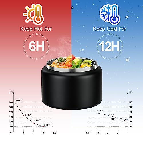 MAISON HUIS 8oz Soup Thermo Wide Mouth Vacuum Insulated Thermo Food Jar, Leak Proof Stainless Steel Food Thermo for Hot&Cold Food Kids Food Lunch Soup Container for School Travel（Black）