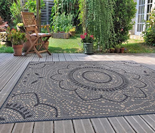 Rugshop Medallion Patio Rugs,Deck Rugs,Balcony Rugs Indoor/Outdoor Area Rug 5' x 7' Blue