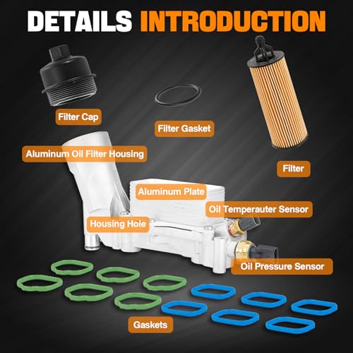 WEILEITE 68310865AB 3.6 Engine Oil Cooler Filter Housing Adapter Compatible With Dodge Journey Charger Challenger Caravan Ram ProMaster Jeep Wrangler Grand Cherokee Chrysler 200 300 2017 2018