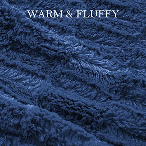 HOMEIDEAS Faux Fur Bed Blanket(Throw, Navy Blue), Decorative Sofa Couch Fur Blanket 50x60 inches, Holiday Lush Home Decoration Gifts