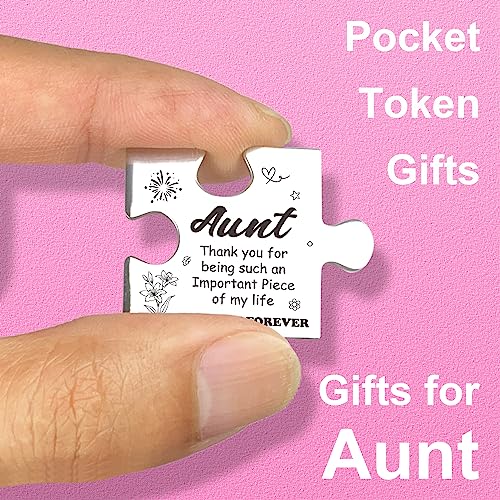 FTONENI Pocket Token Gifts for Aunt Birthday Mothers Day Christmas Gifts from Niece Nephew Long Distance Relationship Thank You Gifts Puzzle Piece Keepsake with PU Leather Keychain - PTA15