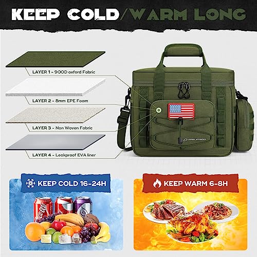 Maelstrom Tactical Lunch Box, Insulated Lunch Bag for Men, Large Leakproof Soft Cooler Bag with Detachable MOLLE Bags, Durable Lunch Tote for Adult Women Work,Picnic,20 Cans/15 L, Army Green