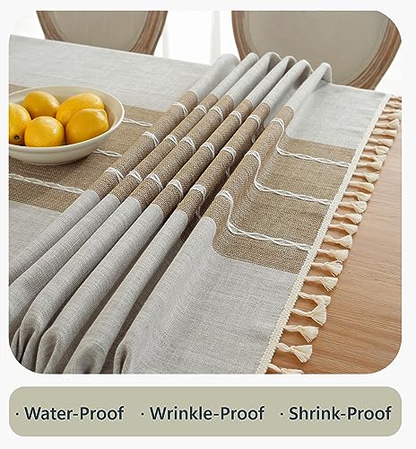 Alsoo Waterproof Square Tablecloth Rustic Table Cloth Cotton Linen Wrinkle Free Tablecloths for Kitchen Dining, Party, Holiday, Christmas, Grey Lines, 4 Seats/55x55 Inches