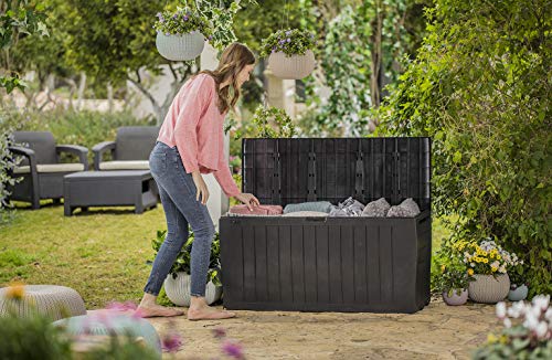 Keter Marvel Plus 71 Gallon Resin Outdoor Storage Box for Patio Furniture Cushions, Throw Pillows, Garden Tools and Pool Floats, Brown