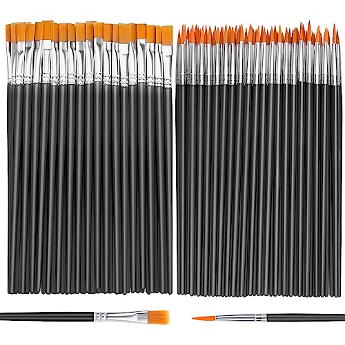 AROIC Small Paint Brushes Bulk,110 Pcs Nylon Hair Paint Brushes with Flat and Round Pointed Acrylic Paint Brushes Set,Craft Paint Brushes for Oil Watercolor Face Artist and Kids Painting Kits,Black