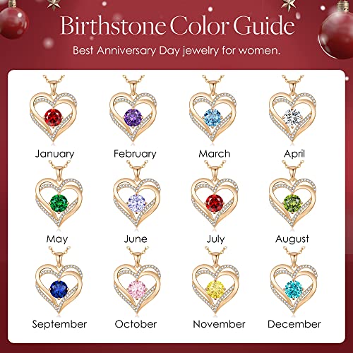 LOUISA SECRET Love Heart Birthstone Necklaces for Women 925 Sterling Silver Christmas's Day Gifts for Women Her Wife Girlfriend Mother Rose Gold Diamond Jewelry Anniversary Birthday Gifts